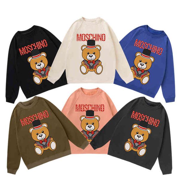 

men's hoodies & sweatshirts spring loose leisure wave dot letter cartoon bear print round neck pullover long sleeve sweater for men and, Black