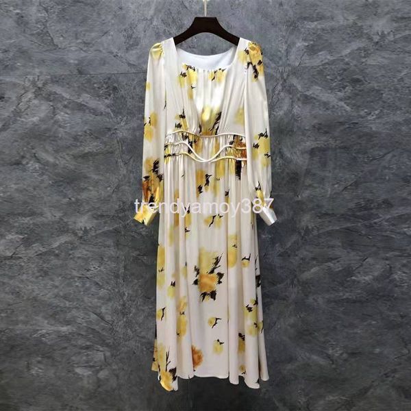 

casual dresses spring french romantic flower print dress women's neckline temperament closed waist large skirt, Black;gray