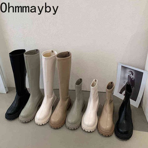 

platform woman knight kneehigh boots flats heel ladies zippers fashion winter non slip long shoes for women 220802, Black