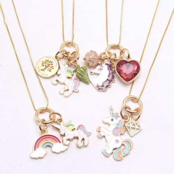 Modeschmuck Regenbogen Herz Seestern Anhänger Halskette Kinder Mädchen Charmant Anhänger Lange Kette Halsketten Niedliches Kind