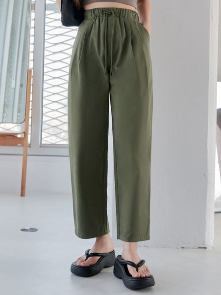 

dazy drawstring waist slant pocket pants o6jr#, Black;white