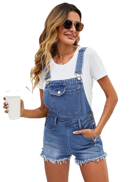 

flap pocket front raw hem denim overall jumpsuit 985h#, Black;white