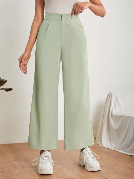 

petite zip fly solid wide leg pants e7av#, Black;white