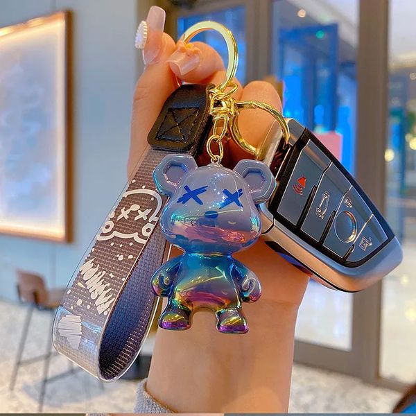 

designers keychain gradient graffiti bear couple keychain men and women car key chain high value students bag accessories charm good, Silver