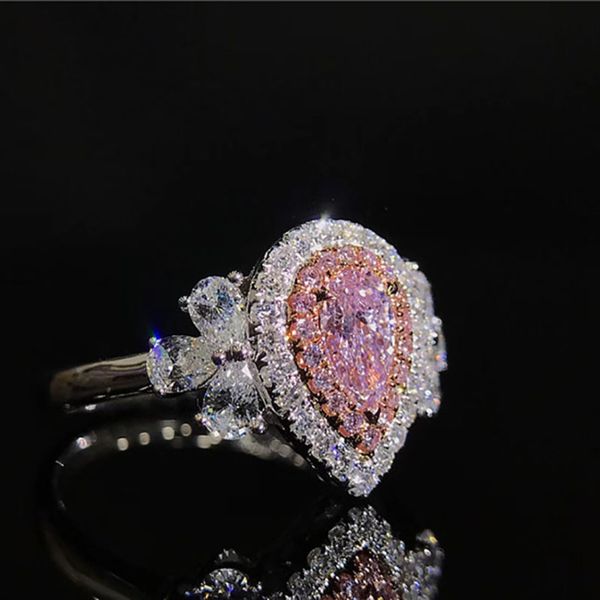 

solitaire ring wedding 100% pink moissanit diamond ring genuine 18k 750 white gold d color vvs mo-0012 have a certificate, Golden;silver