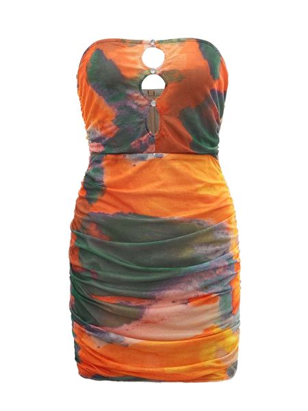 

x anitta tie dye cutout rhinestone tube dress p9vb#, Black;gray