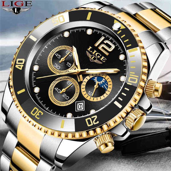 

wristwatches watch for men brand luxury clock casual stainless steel watches moon phase man chronograph waterproof quartz wristwatch 220609, Slivery;brown