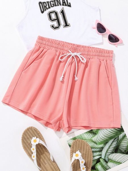 

drawstring waist slant pocket shorts h0bb#, White;black