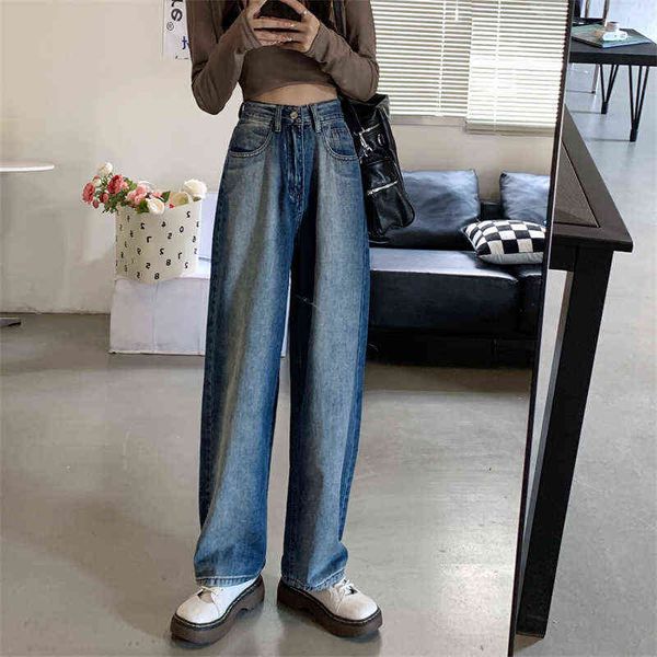 

dd3349 new slim fashion all-match denim tie-dye wide-leg pants women's pants jeans l220726, Blue
