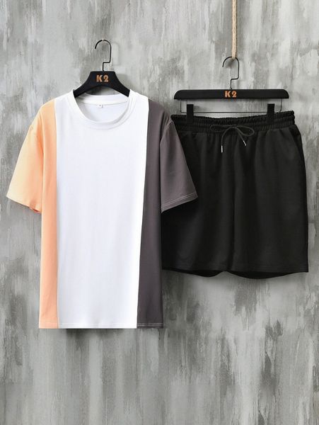 

men cut and sew tee & drawstring waist shorts 846o#, Gray