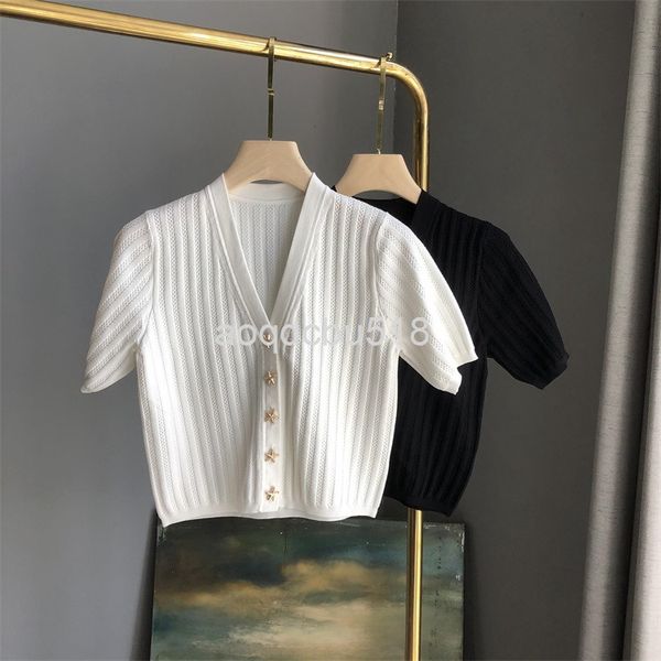 

women's knits & tees knitwear women's summer chic design sense starfish metal button solid color short sleeved top, White