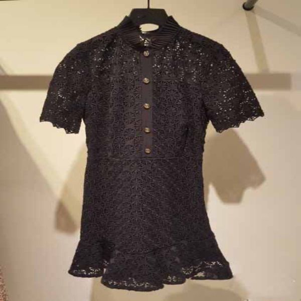 

casual dresses autumn and winter temperament lady wind lotus leaf edge hollowed out thin short sleeved dress, Black;gray