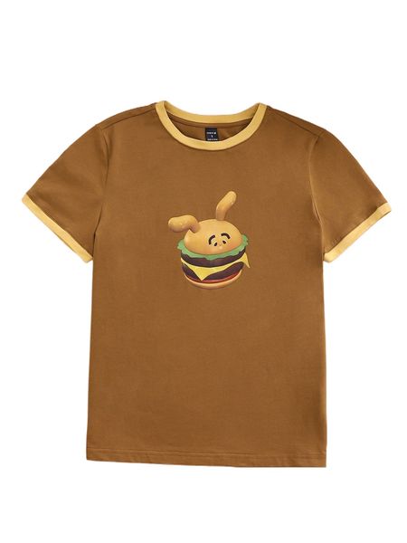 

x kiwiarea cartoon graphic contrast binding tee u5eu#, White