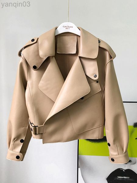 Spring Autumn New Fashion Faux Soft Leather Cashet Women Loose PU Coat Short One Button Locomotive Chic Outwear L220801