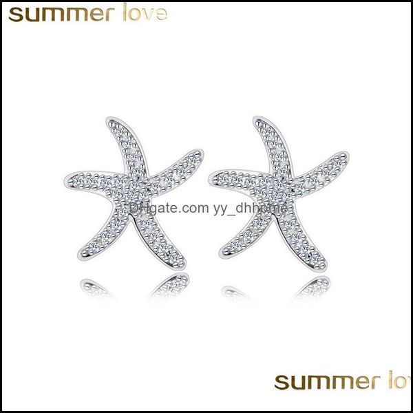 

stud earrings jewelry starfish with sier gold color clear cz earring for woman fashion korean style party drop delivery 2021 dw, Golden;silver