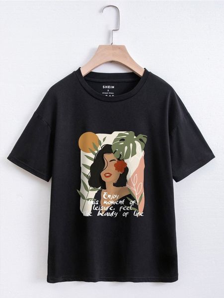 

figure & slogan graphic drop shoulder tee w2i2#, White