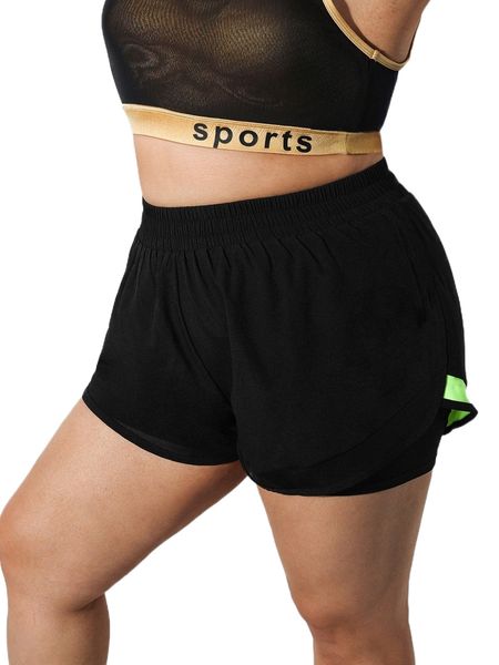 

plus contrast panel 2 in 1 sports shorts l7hc#, Black