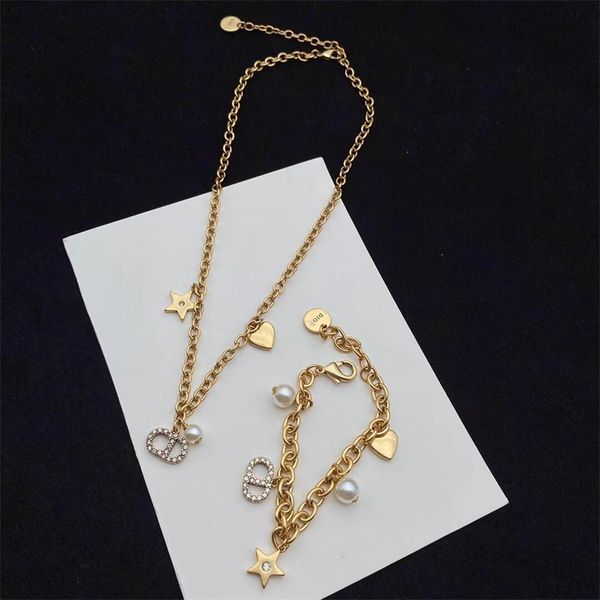 

65% off jewelry store coupon new pearl star love letter diamond inlaid pendant necklace bracelet set female, Black