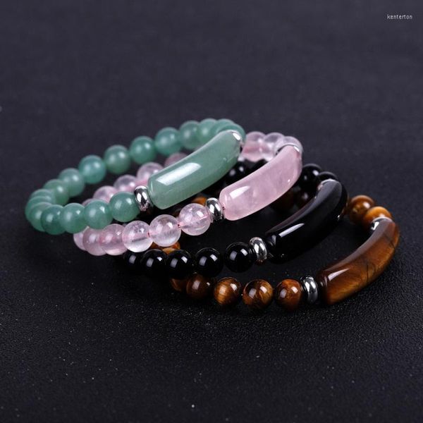 Charm Bilezikler Doğal Taş Bilezik 8mm Reiki Şifa Pembe Kuvars Aventurine Kristal Dikdörtgen Çubuk Boncuk El Yapımı Takı Hediye Kent22