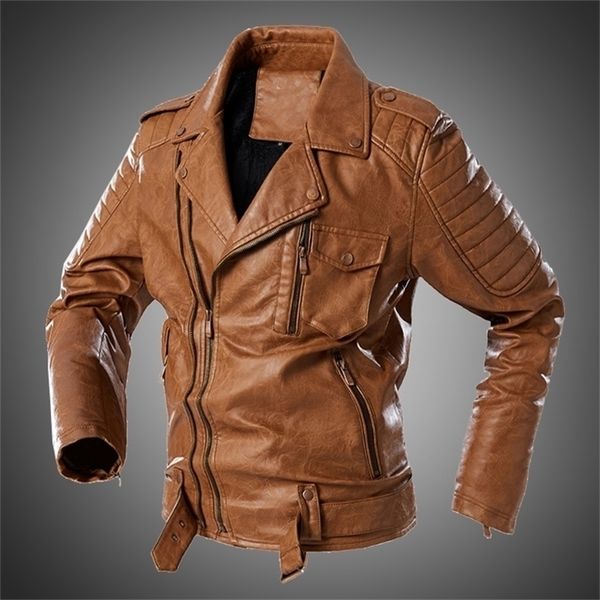 

mens leather jacket winter street fashion coat motorcycle jacket men lapel vintage jacket biker coat outwear chaquetas de hombre 201224, Black