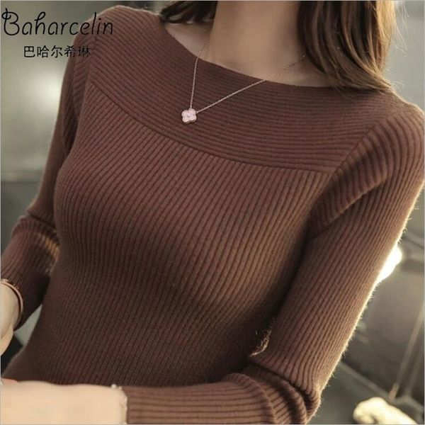 

baharcelin winter autumn women pullover knitted sweaters women casual long sleeve pullovers warm knitwear slash neck bottom y200720, White;black