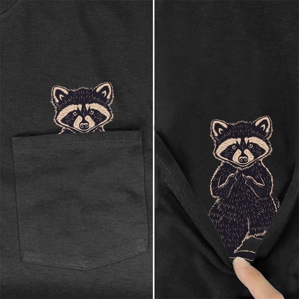 Marca de camiseta engraçada Marca de moda de verão Média Hand Pocket Raccoon Men's For Women Shirts Hip Hop Tops Funny Cotton Tees 220507