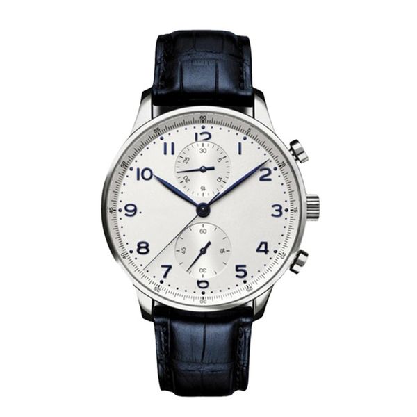 

43mm male wristwatch men quartz chronograph watch rose gold black brown leather strap waterproof, Slivery;brown