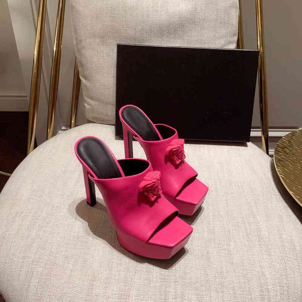 

slippers fuchsia la platform slippers high-heeled sandals stiletto mules leather high heels slip-on open toe for women luxury designers shoe, Black