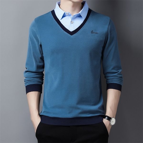 

ymwmhu fake two piece men polo shirt long sleeve warm autumn and winter polo shirt for man slim fit clothing korean 210308, White;black