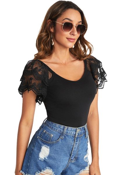 

contrast embroidery mesh raglan sleeve tee j0tf#, White