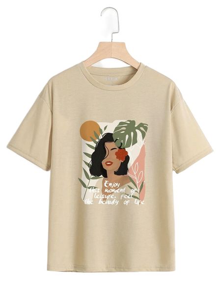 

figure & slogan graphic drop shoulder tee c6fc#, White