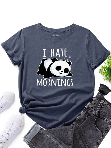 

panda & slogan graphic t-shirt k3iw#, White