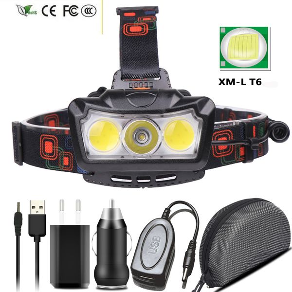 New Yunmai Headlight XM-L T6 4 Modos LED LED BULLB 2 PCS 18650 Bateria de carga direta Lanterna Flash