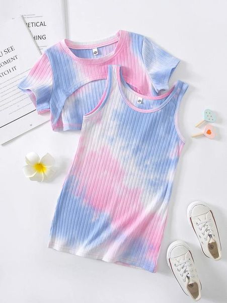 

toddler girls tie dye high low hem tee & tank dress she, White