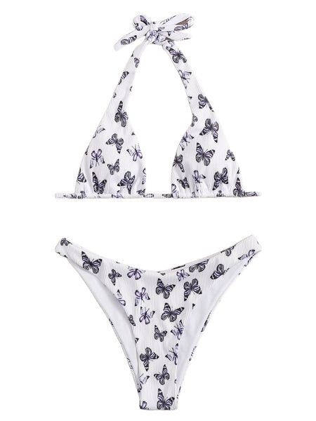 

butterfly print bikini swimsuit g2ua#, White;black