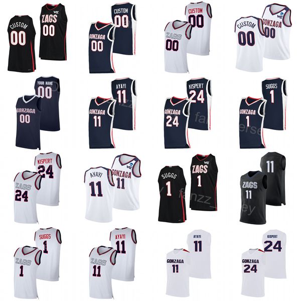 NCAA Koleji Gonzaga Bulldogs Basketbol 24 Corey Kispert Jersey 2 Drew Timme 1 Jalen Suggs 11 Joel Ayayi 3 Andrew Nembhard Üniversitesi Donanma Beyaz Siyah Takım Erkekler