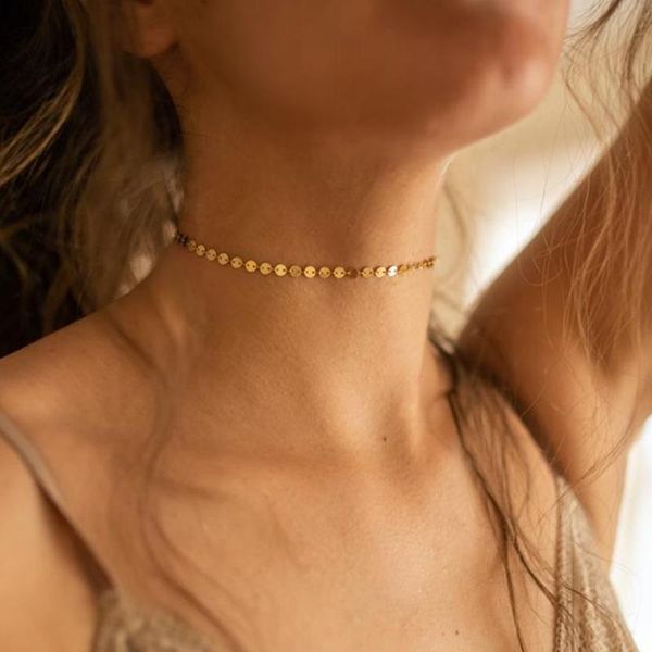 

pendant necklaces choker necklace stainless steel for women fashion jewelry simple design office career bijoux chains, Silver