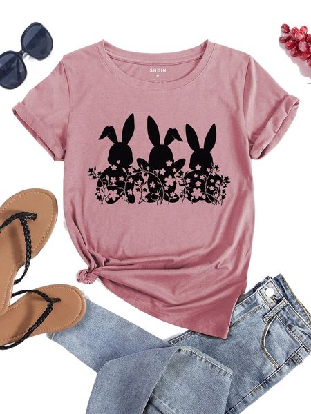 

floral & cartoon graphic tee y6b1#, White