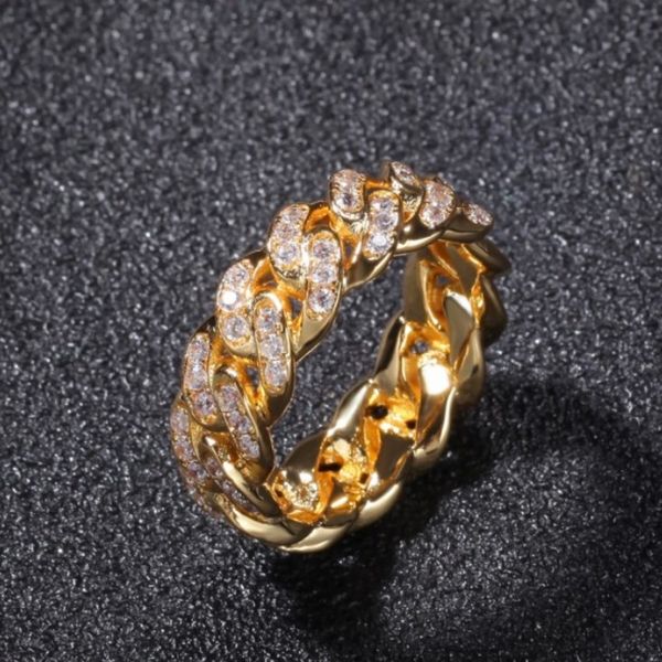 

hip hop luxury zircon ring 8mm electroplated real gold trend men's ring, Silver