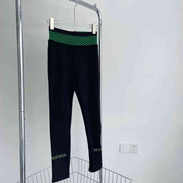

designer bv stretch high waist pants skinny checkerboard letter print bottega fashion ladies versatile casual pants, Black;white