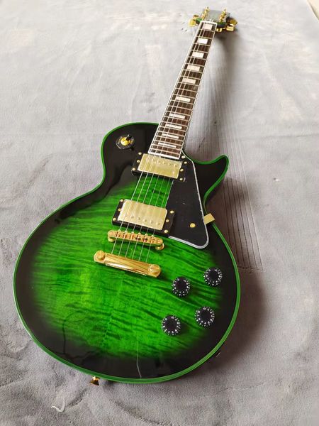 

electric guitar, guitar, mahogany body, rosewood fingerboard, environmentally friendly paint, green shiny