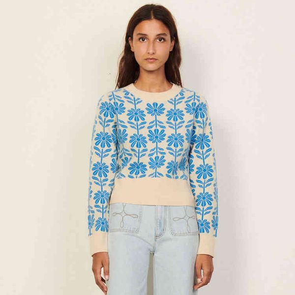 

women's knits & tees fadan s family light luxury star same autumn and winter women's blue daisy jacquard knitted top, White