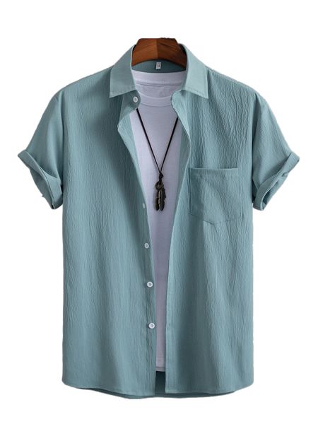 

romwe guys solid button front pocket shirt without tee k212#, White;black