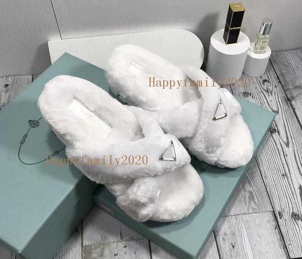

2021 designer women ladys girls furry slide slipper spring and autumn wool white embroidery fashion comfortable barefoot wear, Black