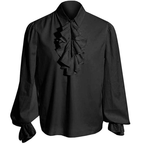 Freizeithemden für Herren Solide Männer Vintage Steampunk Viktorianisches Langarmhemd Herren Rüschenkragen Camisas Leistung Hochzeit Retro Männliche Camisa