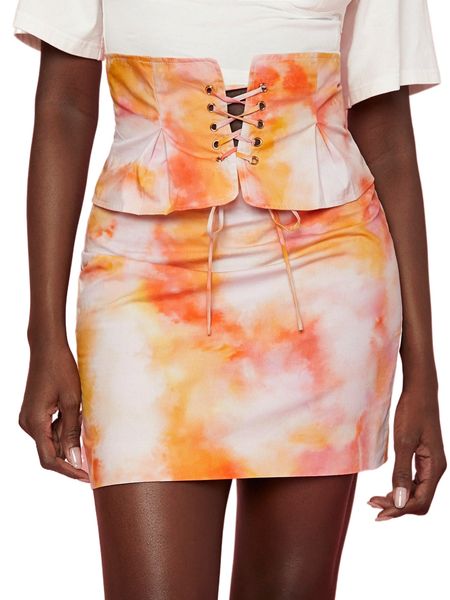 

newness tie dye grommet lace up front corset skirt r0li#, Black