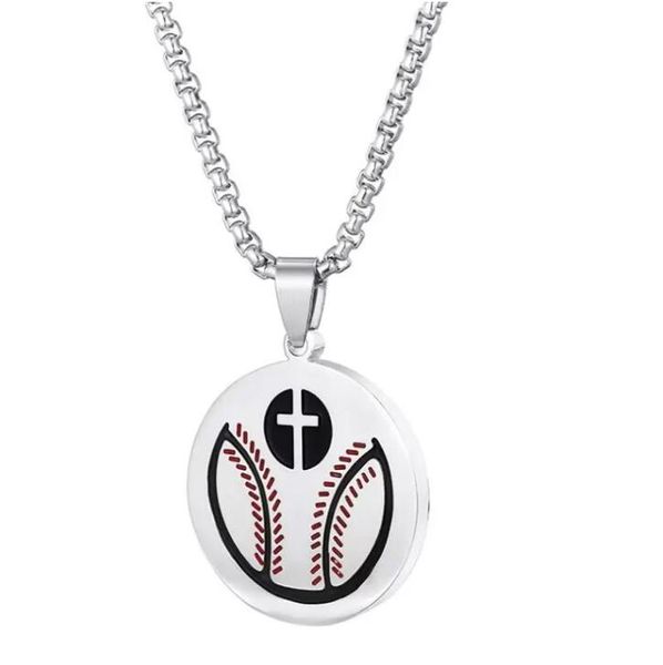 collane con ciondolo charms trasversali rotondi Collana mazza da baseball Oro Argento Colore nero Baseball in acciaio inossidabile