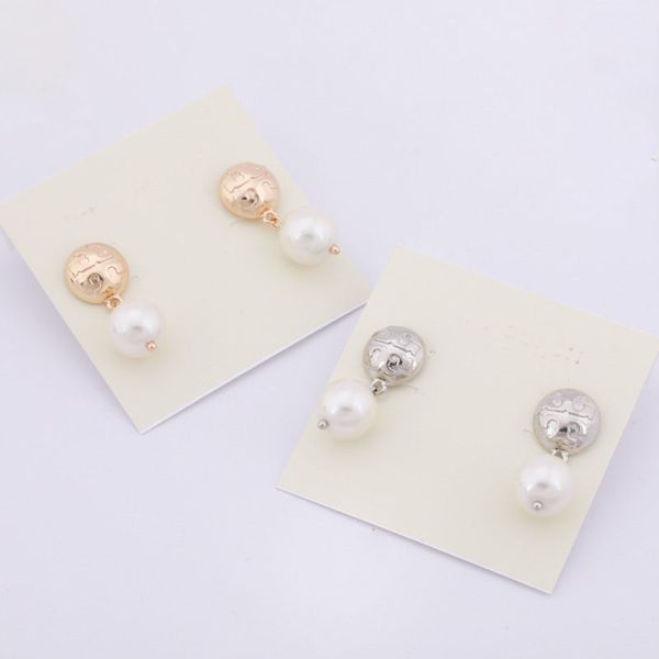 

pear charm ear stud gold plated earrings pearl silver/gold color, Golden;silver