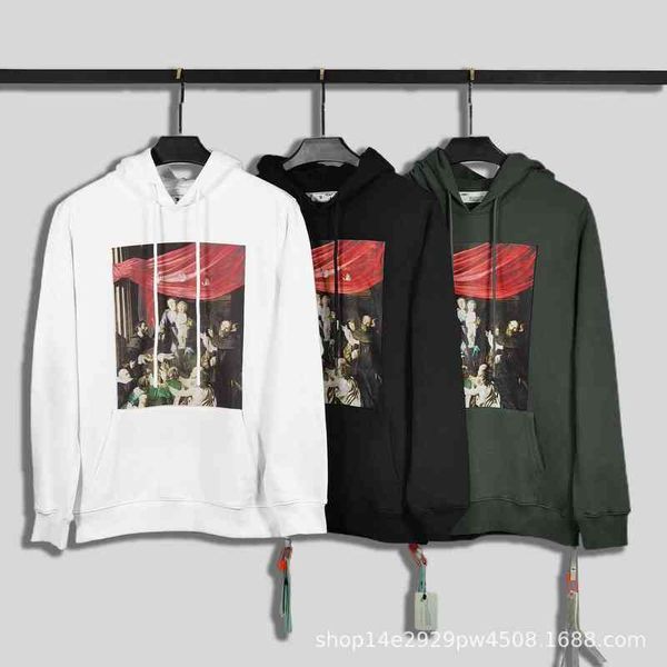 

factory online export trendy sweater autumn and winter new off painting series ow arrow print loose men's women's hoodie, Black
