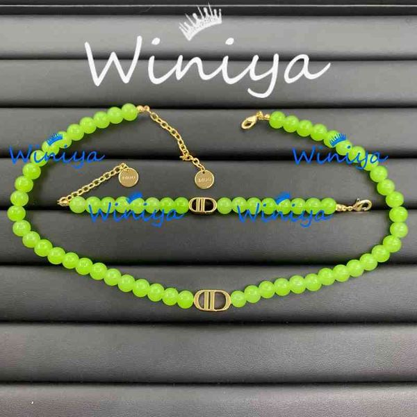 

necklace new letter imitation jade bead sweater chain bracelet feminine temperament simple fashion jewelry, Silver